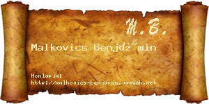 Malkovics Benjámin névjegykártya